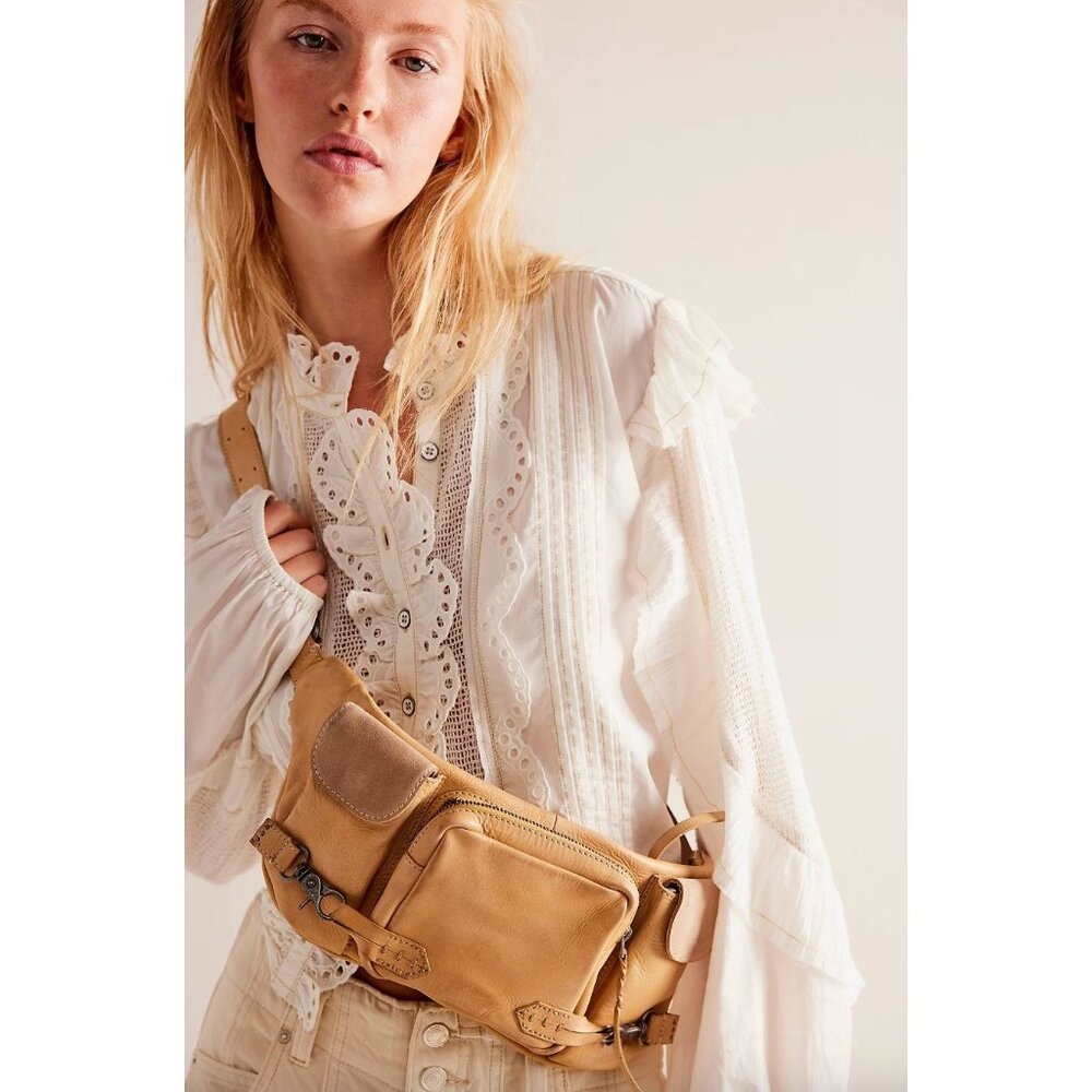 Free People We The Free Little Rivers Sling Leather Bag Purse - Honey